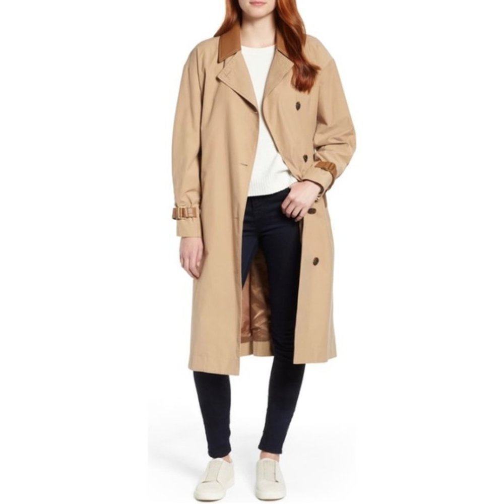 Sosken Women’s Tan Oversized Twill Trench Coat Size 12 Brand New